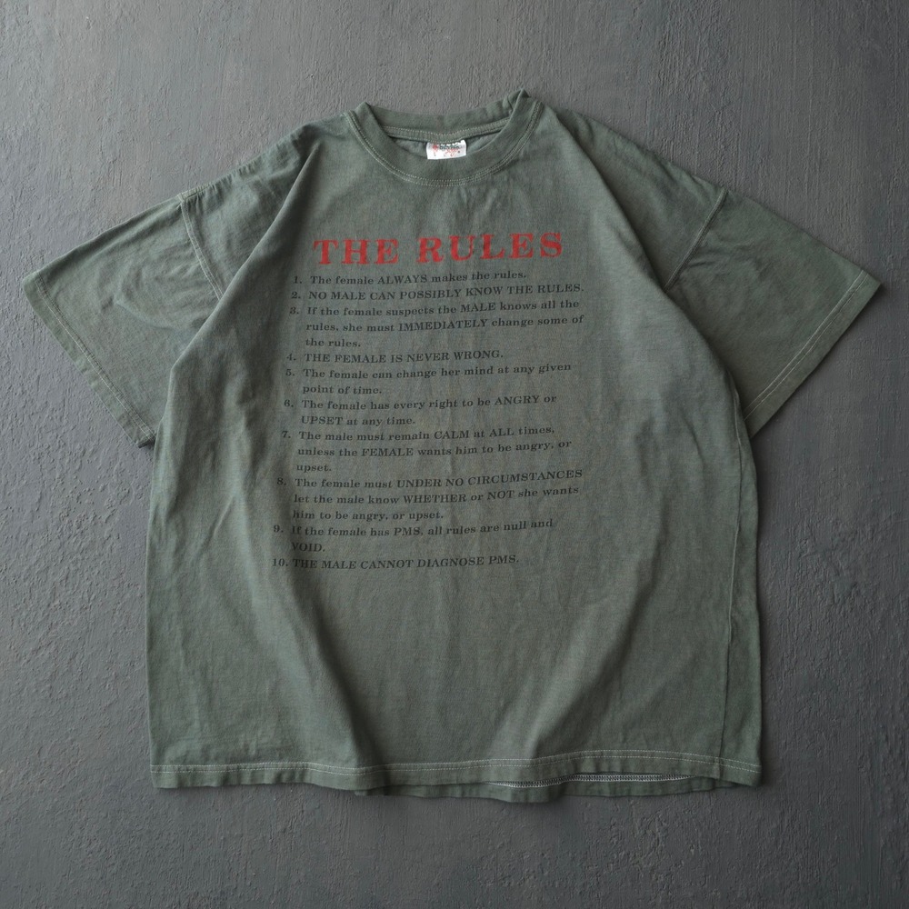 Vintage 90s Sogo Green T-shirt XL The Rules Graphic Funny Novelty Humor